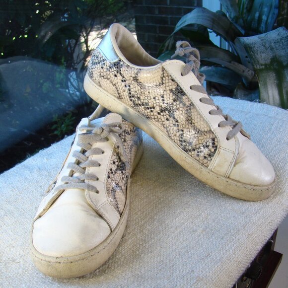 Vintage Havana Bianca gold snake white leather low top sneakers, size 7.5 - Picture 2 of 11